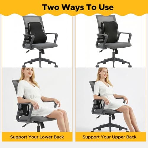 wiksite Lumbar Support Cushion - Back Support Cushion for Office Chairs/Car Seat Memory Foam Large Pillow Mesh Back Rest for Recliner with Adjustable Straps — view 3