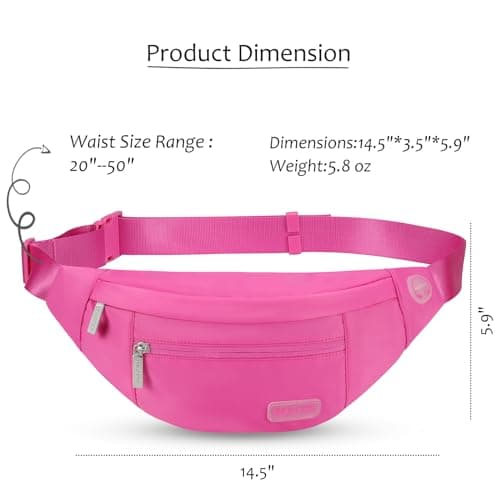 MAXTOP Large Bumbag Waist Fanny Pack Running Belt for Men Women Unisex Bum Bag with Headphone Jack and 4-Zipper Pockets Adjustable Belt for Travel Running Jogging Workout Hiking Gifts Rose Red — view 5