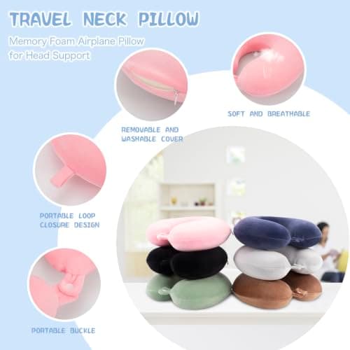 WENGX Travel Pillow Neck Pillow Memory Foam Travel Pillows Head Support Cushion for Airplane Train Car Office Travel Essential Flight Pillows for a Long Hauls Sleeping Rest (Pale Pink) — view 2
