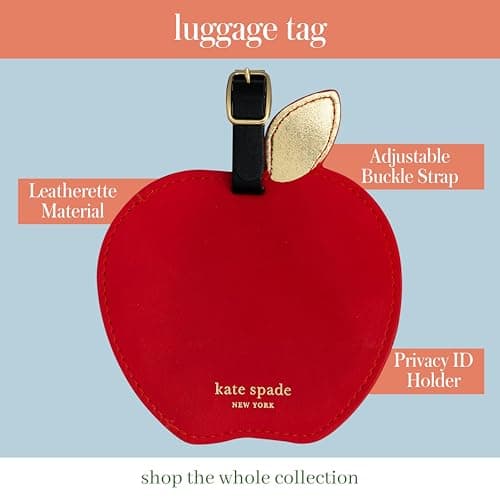 Kate Spade New York Round Red Vegan Leather Luggage Tag for Women, Durable Suitcase ID Tag, Apple — view 3