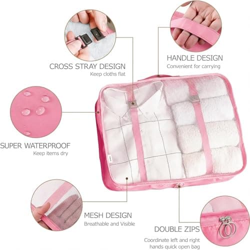 LANSKLBD 6/8 Set Packing Cubes for Suitcases Travel Luggage Packing Organizers,Travel Accessories Essentials Luggage Organizer with Shoe/Tioletry/Laundry Bag (Pink, 6 set) — view 2