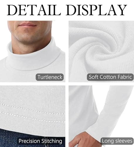 QIXING Men's Thermal Tops Long Sleeve Roll Neck Shirts Cotton Base Layer Thermal Underwear Tops (White, S) — view 4