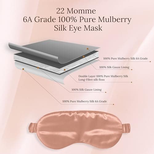 SILKSLEEK Eye Mask for Sleeping, 22 Momme Pure Mulberry Silk Sleep Mask Filled with 100% Pure Silk, Travel Essentials, Super Soft & Comfortable Blackout Eye Mask in Gift Box… (Rose Gold) — view 3