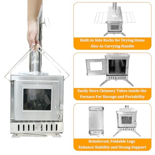 unho Hot Tent Stove Wood Burning Camping Stove With Chimney Kit — view 6