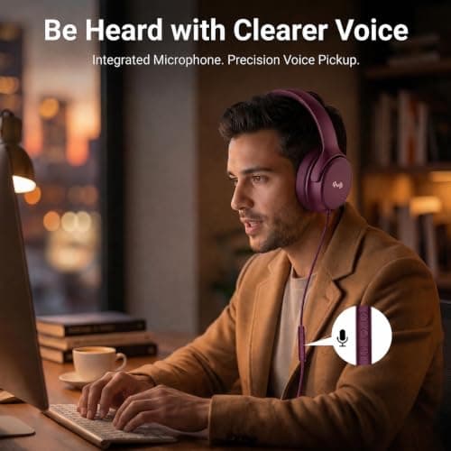 Zollexa Wired Over-Ear Headphones, Mic, 3.5mm Plug, USB-C Adapter, Red — view 3