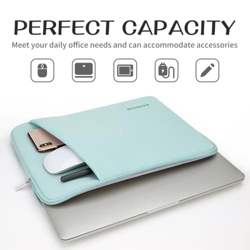 RAINYEAR 14 Inch Laptop Sleeve Padded Case with Front Pocket, Mint Green — view 2