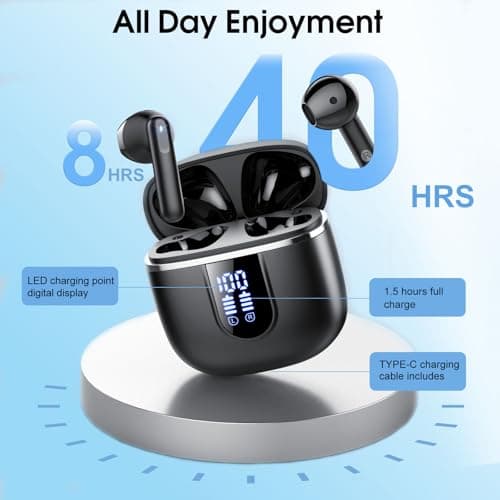 Wireless Earbuds with 6D Stereo, Bluetooth Headphones for Work, Sport Black — view 4