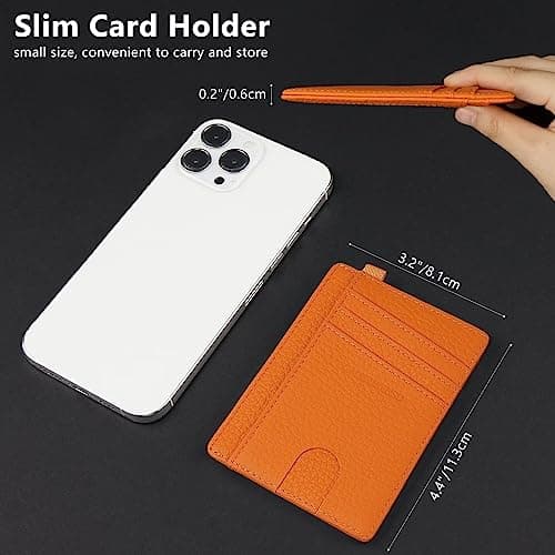 GADIEMKENSD Minimalist Genuine Leather Credit Card Holder RFID Blocking Light Slim Wallet with D-Loop for Lanyard Key Compact Bus Pass Purse for Men Women Business Travel Orange — view 4