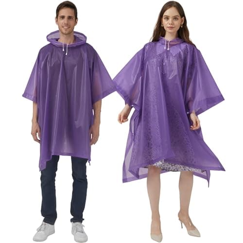 Cosowe Rain Ponchos Waterproof Adults, 2pcs Reusable Raincoats Portable, Family Pack Festival Plastic Coats for Women Men with Sleeves Hood, Purple