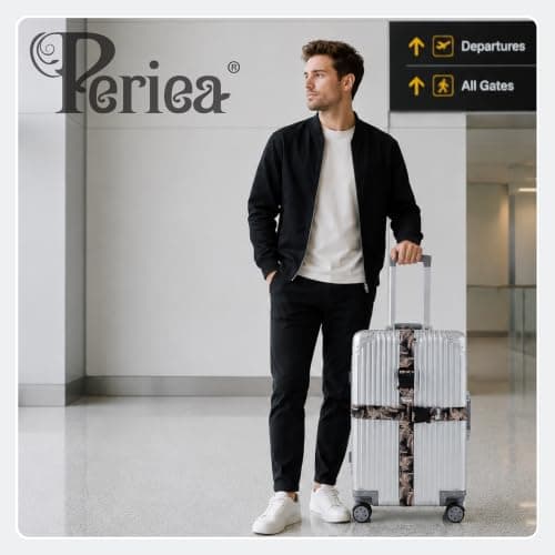 Periea Luggage Straps Set of 2 - Adjustable Suitcase Straps with Quick Release Buckle, Heavy Duty Luggage Straps for Suitcases, Travel Accessories, Thickened Luggage Belt - Silver Leopard — view 2