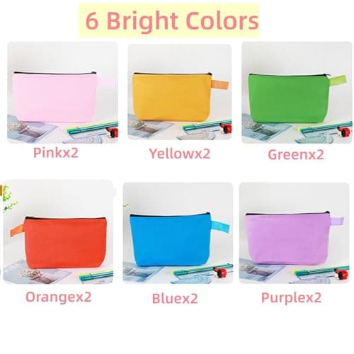 Jinavoty 12-Pack Canvas Makeup Bags, Multi-Purpose Pencil Case Zipper Pouch for Craft (Multicolor) — view 4