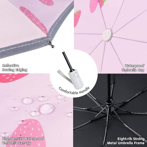 omedecal Automatic Folding Umbrella for Kids Girls & Boys, Strawberry — view 4