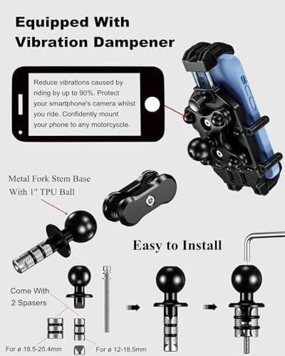 BRCOVAN Anti-Theft Motorcycle Fork Stem Phone Mount with Vibration Dampener — view 5
