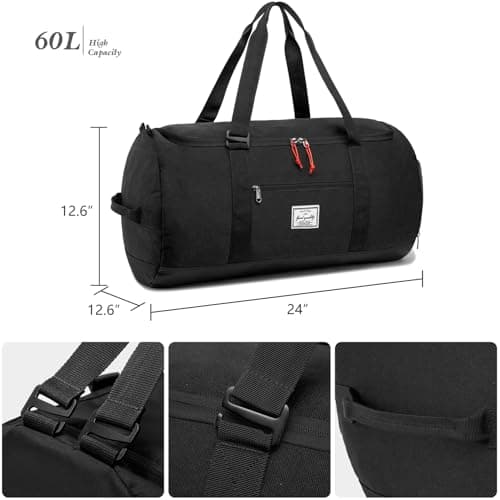 Lyweem Sports Gym Bag Men - 60L Large Travel Duffle Bag with Shoe Compartment, Weekend Holdall Bags, Overnight Duffel Bag Backpack, Black — view 5