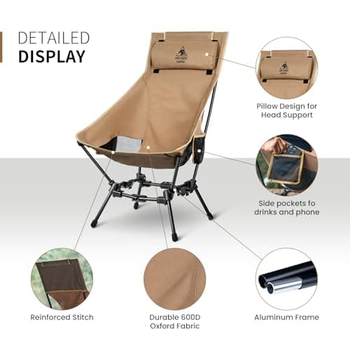 OneTigris Dragonhide Oversized Camping Chair with Pillow Design, Compact Comfortable Widened Seat Folding for Camping, Travel, Beach, 275 lbs Capacity — view 4