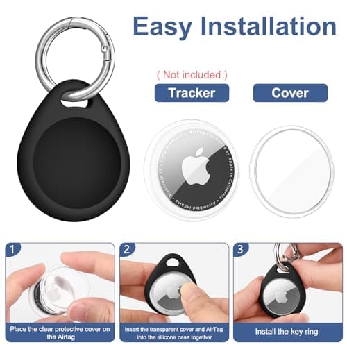 Case for AirTag Holder, Air Tag Case with Keychain, [Fit Tightly Design] [Easy to Install] [Hold Air Tag Securely] Waterproof TPU Shell Protective Cover with 304 Stainless Steel Keychain Key Ring — view 3