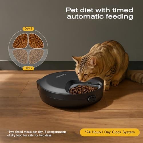 Automatic Cat Feeder Wet Food: Cordless Cat Food Dispenser with Timer - Pet Feeder with Ice Pack for Wet & Dry Food Refrigerated - Auto Wireless Small Dog Feeder Battery Power - Supply 4 Meals per Day — view 4