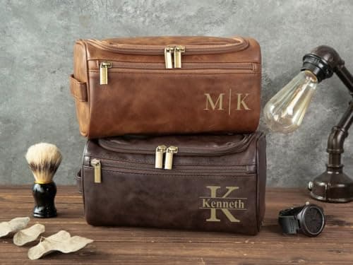 Personalized Men's Leather Toiletry Bag,Shaving Kit Groomsmen Gifts,Custom Name Mens Toiletry Bags for Traveling,Gifts for Boyfriend Dad Husband Birthday Anniversary Christmas Wedding, Black, Home — view 2