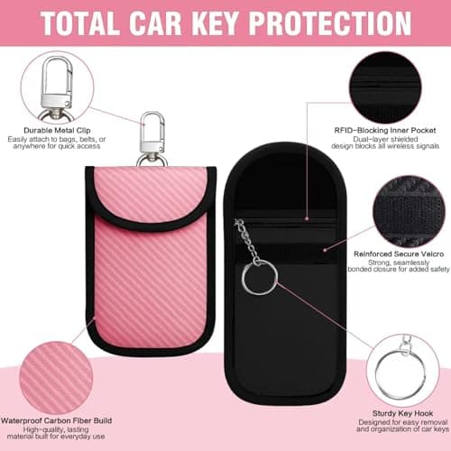 5 Pack Car Key Faraday Pouch Set, 2 Medium Signal Blocking Key Pouches Black & Pink with 3 RFID Card Holders, Anti-Theft Keyless Entry Protection — view 3