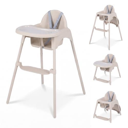 COSTWAY High Chair for Babies and Toddlers, 4 in 1 Convertible Baby Highchair with 2 Heights, Removable Double Tray, 5-Point Harness & Reversible Footrest, Infant Feeding Chair for 6-36 Months (Khaki)