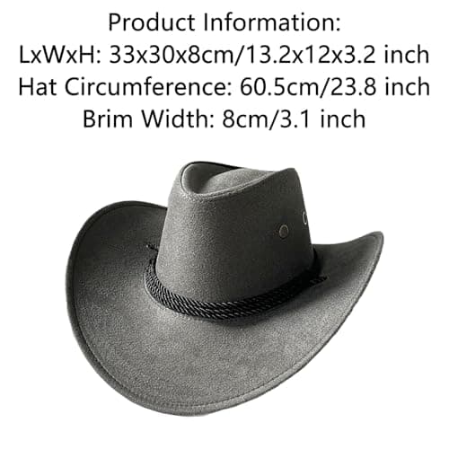 CHICTRY Mens Felt Cowboy Rider Hat Wide Brim American Western Outback Sunscreen Travel Cap Outdoor Sun Protect Cowgirl Costume Charcoal Grey A One Size — view 3