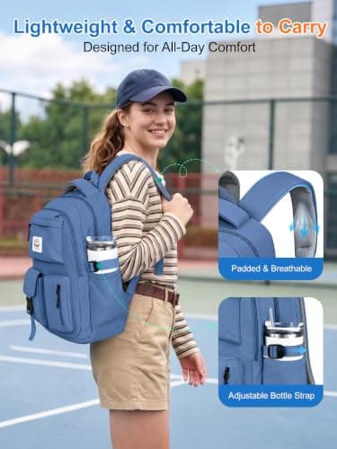 FIORETTO Lightweight School Backpack Womens, Cute School Bag for Teenager Girls, 15.6 Laptop Rucksack Backpack for School Casual Daypacks Travel Backpack for College Work Dark blue 25L — view 5