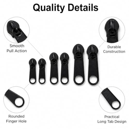 6PCS Zipper Repair Kit Zip Puller Replacement Set 3 Sizes Instant Zippers Rescue Fix for #3#5#8 Zipper Luggage, Backpacks, Jackets, Jeans, Extension & Fixing Black No Tools Needed Multipack — view 3