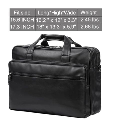 seyfocnia Leather Laptop Bag, Men's 17.3 Inch Messenger Briefcase Business Satchel Computer Handbag Shoulder Bag Fits 17.3 Inch Laptop Computer (Black) — view 6