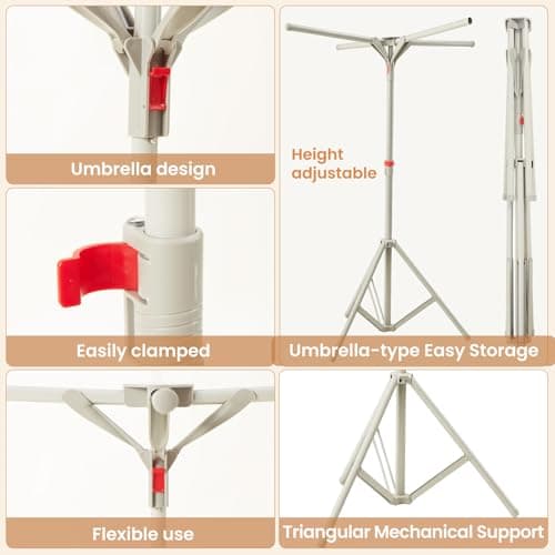 ANYVOYAGE Foldable Metal Clothes Drying Rack, Tripod Stand, Space-Saving for Indoor/Outdoor, Camping and Travel (grey) — view 4