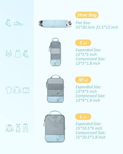 BAGSMART 6pcs Compression Travel Packing Cubes for Suitcases Backpack — view 2