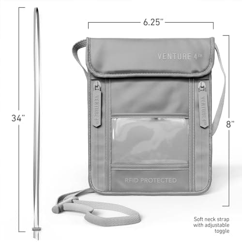 Venture 4TH Neck Wallet, RFID Blocking Passport Holder for Travel – Hidden Neck Pouch with 6 Compartments, Slim Lightweight Organizer with Adjustable Strap, Durable Nylon for Cash, Cards & Passport — view 6