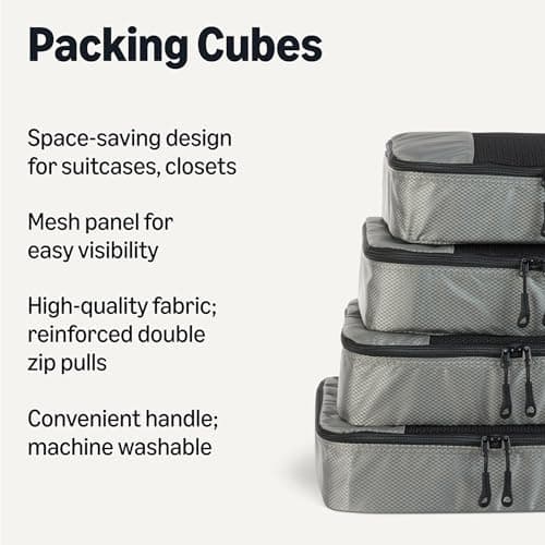 Amazon Essentials 4-Piece Packing Cubes Travel Accessories Set, Luggage Organiser with Double Zip, Mesh Top, 100% Polyester, Medium, Grey (Previously Amazon Basics) — view 2