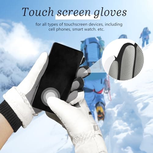 Andiker Women Waterproof Ski Gloves, Winter Touchscreen Thermal Gloves with Fleece, Windproof Snowboard Glove for Skiing Running and Cycling (white-black) — view 3