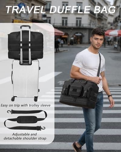 FRETHIND Travel Duffle Bag for Men 50L Holdall Sport Gym Bag w/Toiletry Bag Set for Fitness Weekender Camping — view 6