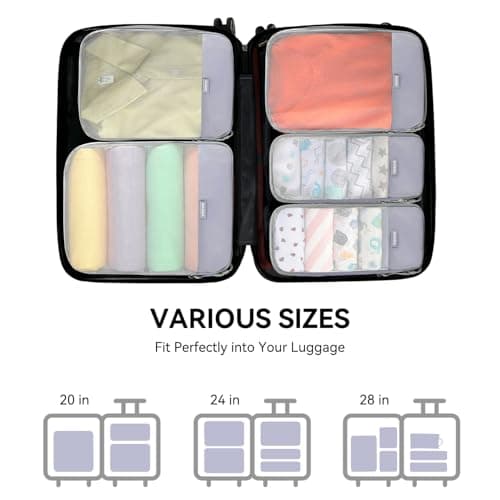 Voova 6 Set Compression Packing Cubes for Suitcases Backpack, Expandable Luggage Suitcase Organiser Bags Set, Packing Organizers for Men Women, Travel Organisers Cubes for Travel Essentials, Grey — view 5
