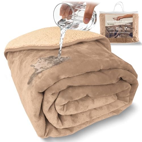 Sacred Weapon Waterproof Blanket for Bed – Mini Sherpa & Fleece Throw – Waterproof Blanket for Couch Cover & Mattress Protector, Absorbent, Washable, Spill Proof – Travel Blankets (Beige, 80"x50") — view 2