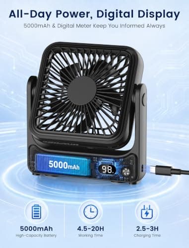 Magnetic Travel Fan, 5000mAh Ultra-Slim Cruise Approved Fan Rechargeable, 4-Speed, Hook Design, Portable Fan for Cruise Ship Cabin, Bedroom Sleeping, Camping, Travel & Cruise Essentials 2026 — view 4