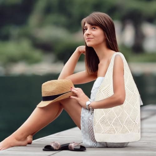 MUNSKT Crochet Boho Tote Bag - Shoulder Beach Tote - Woven Mesh Shopping Bag for Women's Summer Vacation — view 6