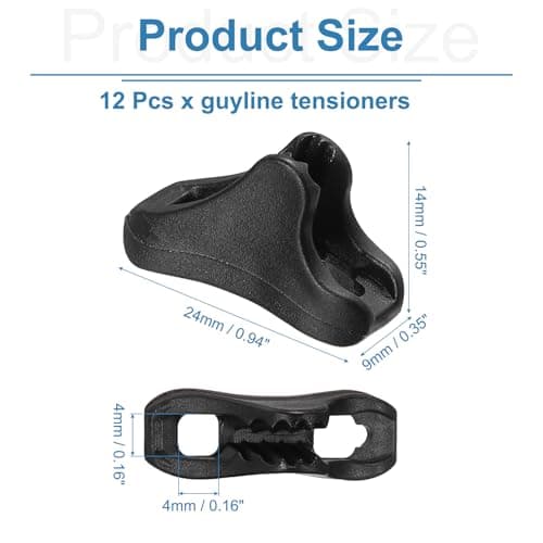 YELARXI Guyline Tensioners, Triangle Cord Adjuster 4mm 12Pcs Black Ultralight Tent Cord Paracord Tightener Rope Tensioner Fitting for Camping/Hiking/Backpacking/Outdoor Activity — view 2