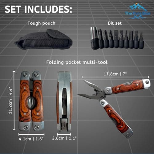 Rosewood Multi Tool, 22 in 1 Tools, Tough Multitool Belt Pouch, Needle & General Pliers, Screwdrivers - Phillips & Flathead, 10 Piece Bit Set, File, 2 Inch Rule, Can Opener, Bottle Opener — view 3