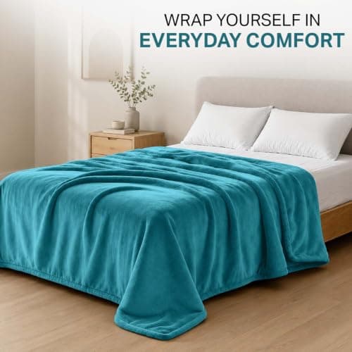 AMEHA Double Fleece Blanket for Bed Settees Cozy Throws for Sofas Warm Throws for Adults Soft Fluffy Blanket, Teal 150cm X 200 cm — view 2