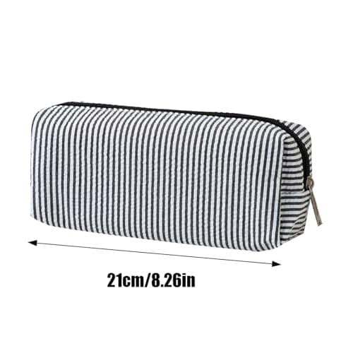 Pencil Case for Girls, Seersucker Striped Pen Bag Aesthetic Cute Stationery Pouch Large Capacity Multifunctional Design for Travel Storage — view 5