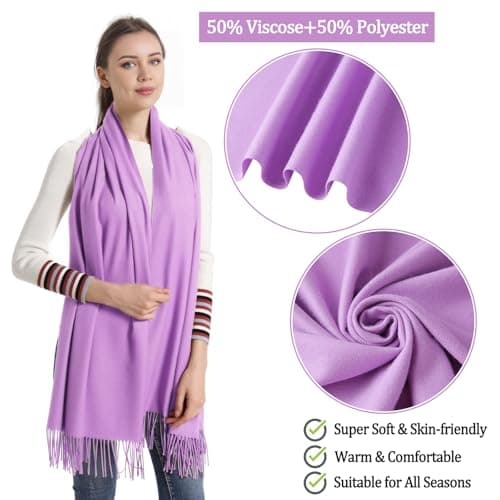Pashmina Scarf-Light Purple Lavender Lilac formal Pashmina Shawls and Wraps for Women Evening Dresses Winter(UK-Lavender) — view 2