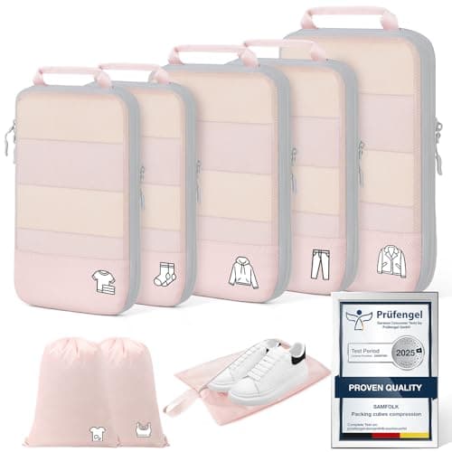 Compression Packing Cubes for Suitcases, Ultralight 8 Set Packing Cubes for Backpack Waterproof Luggage Packing Organizers Expandable for Travel Accessories and Essentials-Rose grey
