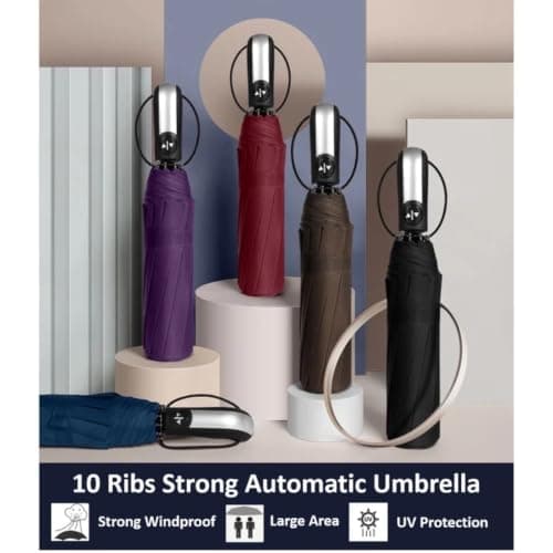 Gyios Sun Umbrella Double Layer Folding With Inner Light Blocking Coating, Windproof Waterproof Portable -burgundy — view 3
