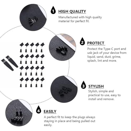 BESTOYARD Type-c Dust Plugs 20 Pairs Silicone Black for USB Jack — view 3