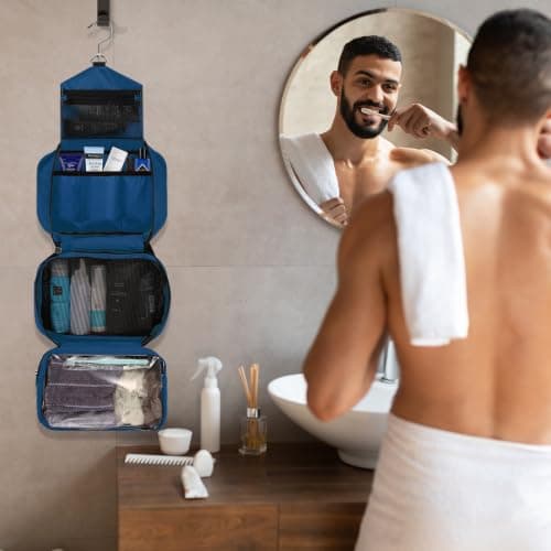 jiemei Hanging Toiletry Bag Waterproof, Travel Wash Bag for Men & Women with 4 Compartments, Foldable Compact Size, Super Durable Fabric — view 6
