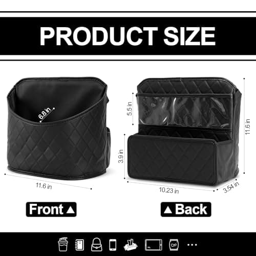 NganSuRong Car Handbag Holder Between Seats, PU Leather Purse Holder for Van, Multi-Pocket Large Capacity Auto Front Seat Organizer, Barrier of Backseat Pet Kids, Car Accessories for Women Black — view 3