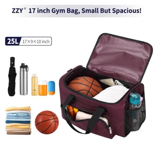 ZZY 25L Small Gym Duffle Bag, 17 inch, Maroon — view 2