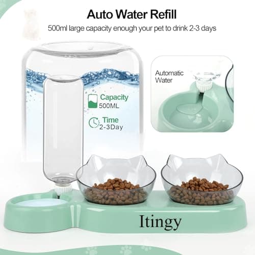 Itingy 15° Tilted 3-In-1 Cat Food Bowl Set with Removable Water Bottle — view 4